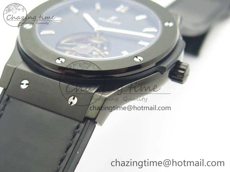 Classic Fusion Real Tourbillon 45mm PVD TF Best Edition Black Dial On Gummy Strap