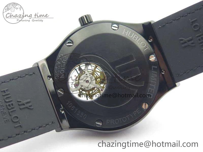 Classic Fusion Real Tourbillon 45mm PVD TF Best Edition Black Dial On Gummy Strap