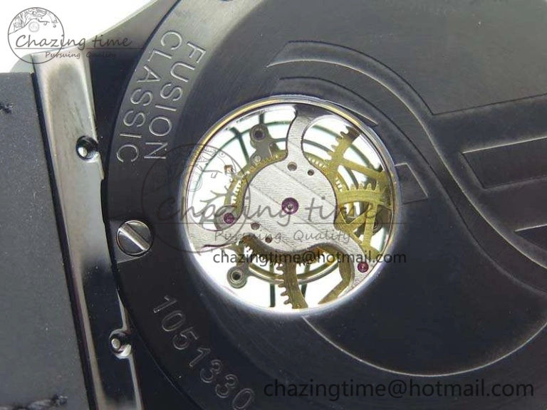 Classic Fusion Real Tourbillon 45mm PVD TF Best Edition Black Dial On Gummy Strap