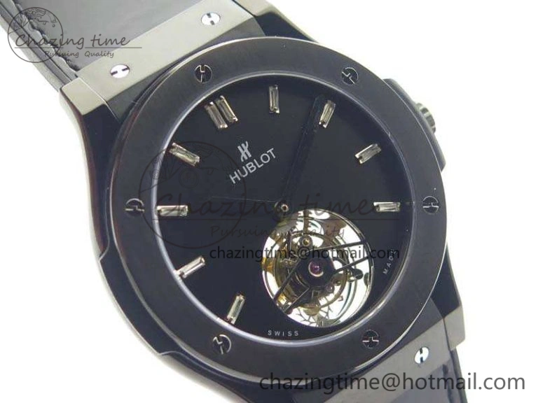Classic Fusion Real Tourbillon 45mm PVD TF Best Edition Black Dial On Gummy Strap