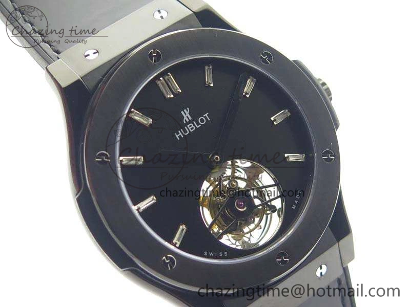 Classic Fusion Real Tourbillon 45mm PVD TF Best Edition Black Dial On Gummy Strap
