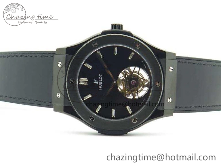 Classic Fusion Real Tourbillon 45mm PVD TF Best Edition Black Dial On Gummy Strap