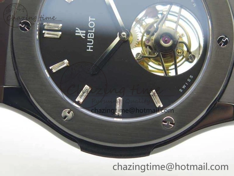 Classic Fusion Real Tourbillon 45mm PVD TF Best Edition Black Dial On Gummy Strap