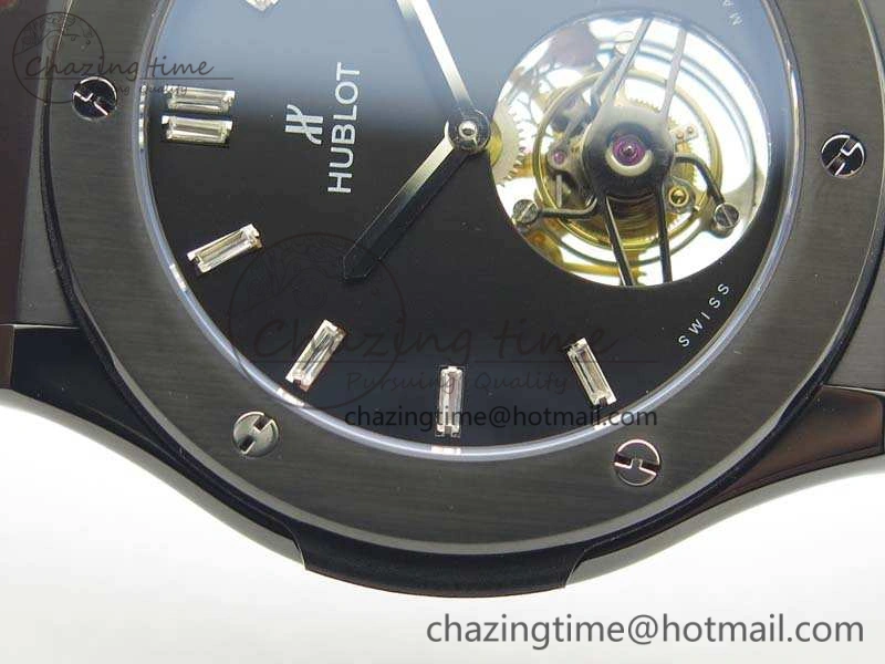 Classic Fusion Real Tourbillon 45mm PVD TF Best Edition Black Dial On Gummy Strap