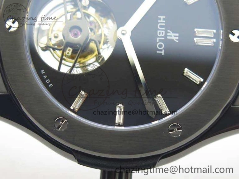 Classic Fusion Real Tourbillon 45mm PVD TF Best Edition Black Dial On Gummy Strap