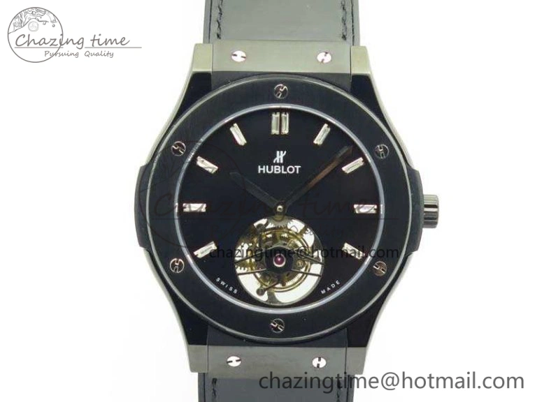 Classic Fusion Real Tourbillon 45mm PVD TF Best Edition Black Dial On Gummy Strap