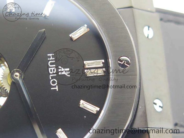 Classic Fusion Real Tourbillon 45mm PVD TF Best Edition Black Dial On Gummy Strap