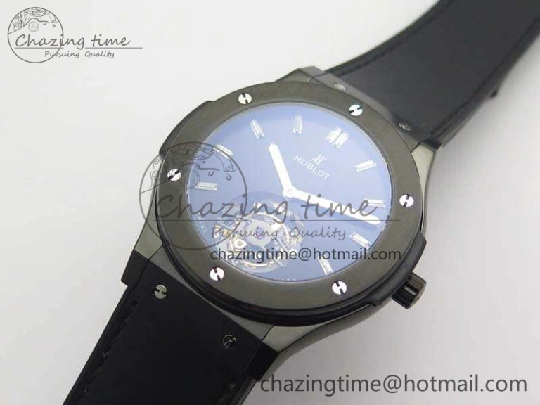 Classic Fusion Real Tourbillon 45mm PVD TF Best Edition Black Dial On Gummy Strap