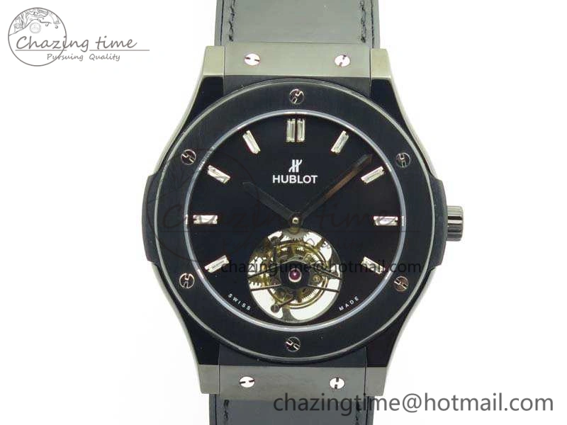 Classic Fusion Real Tourbillon 45mm PVD TF Best Edition Black Dial On Gummy Strap