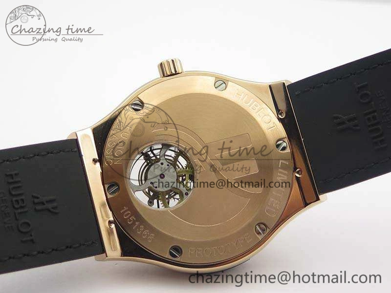 Classic Fusion Real Tourbillon 45mm RG TF Best Edition Black Dial On Black Gummy Strap