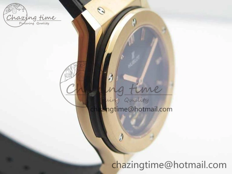 Classic Fusion Real Tourbillon 45mm RG TF Best Edition Black Dial On Black Gummy Strap