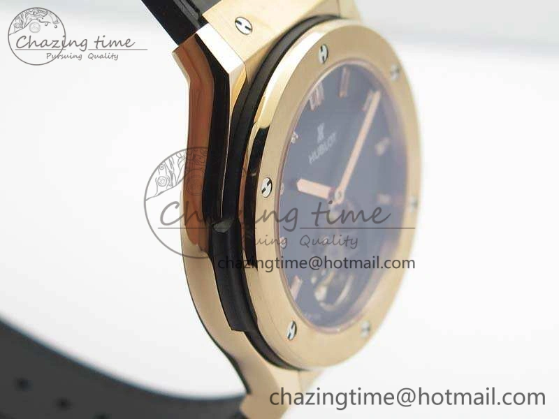 Classic Fusion Real Tourbillon 45mm RG TF Best Edition Black Dial On Black Gummy Strap