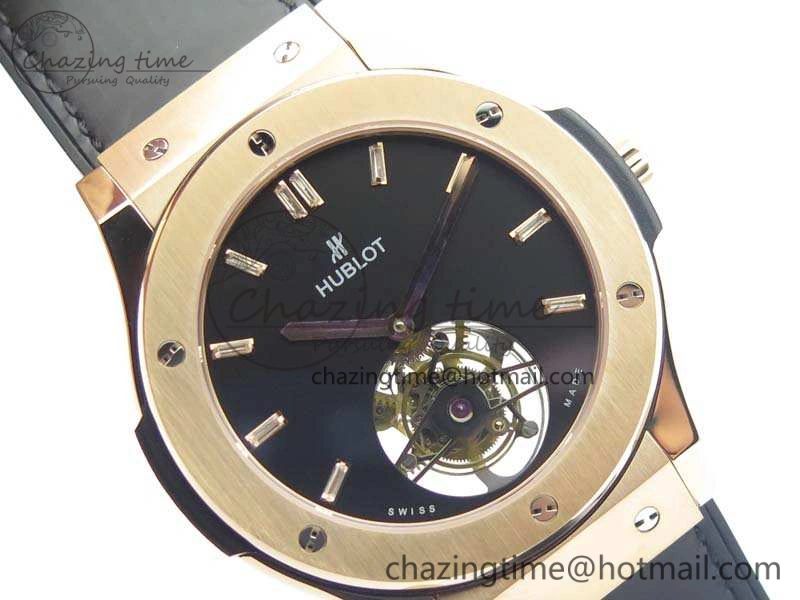 Classic Fusion Real Tourbillon 45mm RG TF Best Edition Black Dial On Black Gummy Strap