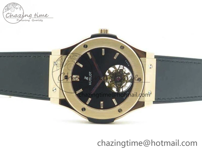 Classic Fusion Real Tourbillon 45mm RG TF Best Edition Black Dial On Black Gummy Strap