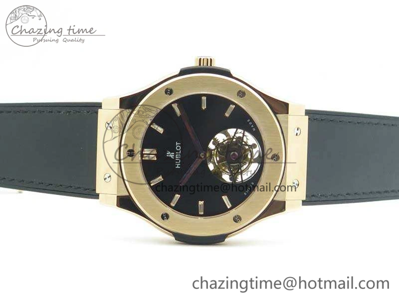 Classic Fusion Real Tourbillon 45mm RG TF Best Edition Black Dial On Black Gummy Strap