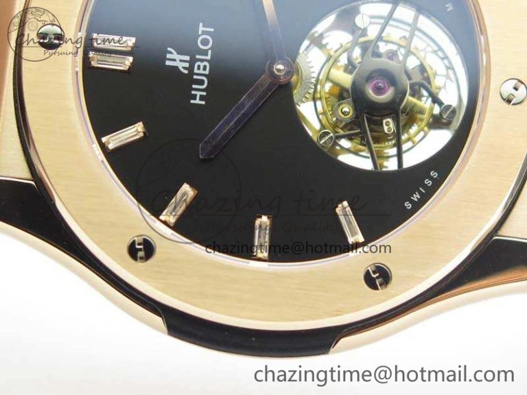 Classic Fusion Real Tourbillon 45mm RG TF Best Edition Black Dial On Black Gummy Strap