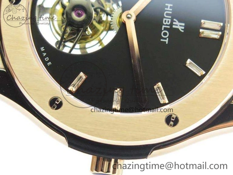 Classic Fusion Real Tourbillon 45mm RG TF Best Edition Black Dial On Black Gummy Strap