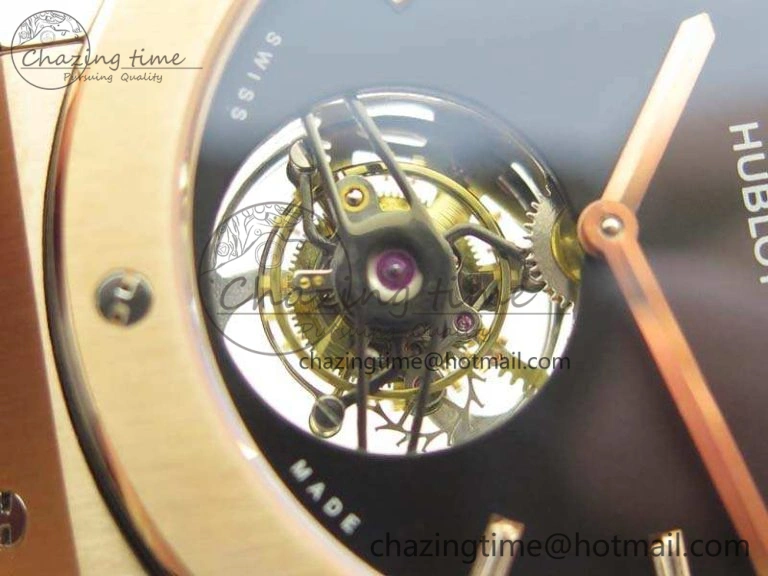 Classic Fusion Real Tourbillon 45mm RG TF Best Edition Black Dial On Black Gummy Strap