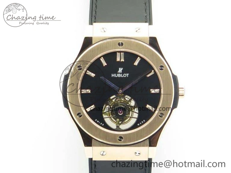 Classic Fusion Real Tourbillon 45mm RG TF Best Edition Black Dial On Black Gummy Strap