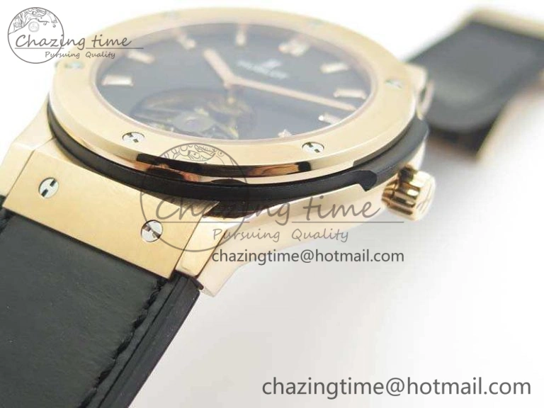 Classic Fusion Real Tourbillon 45mm RG TF Best Edition Black Dial On Black Gummy Strap