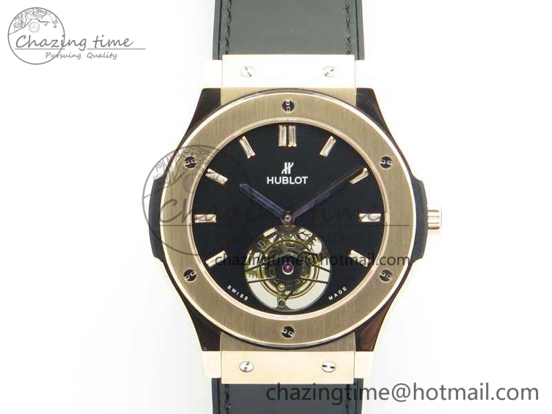 Classic Fusion Real Tourbillon 45mm RG TF Best Edition Black Dial On Black Gummy Strap