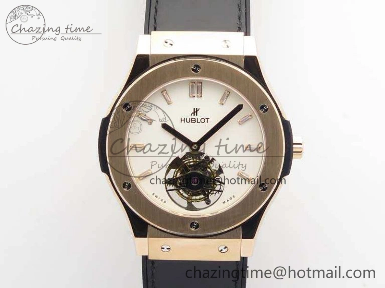 Classic Fusion Real Tourbillon 45mm RG TF Best Edition White Dial On Black Gummy Strap