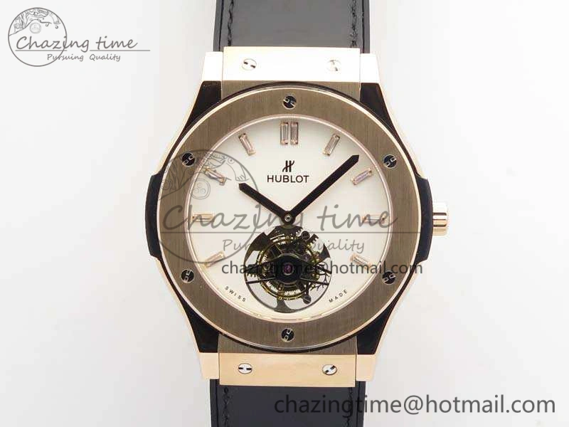 Classic Fusion Real Tourbillon 45mm RG TF Best Edition White Dial On Black Gummy Strap