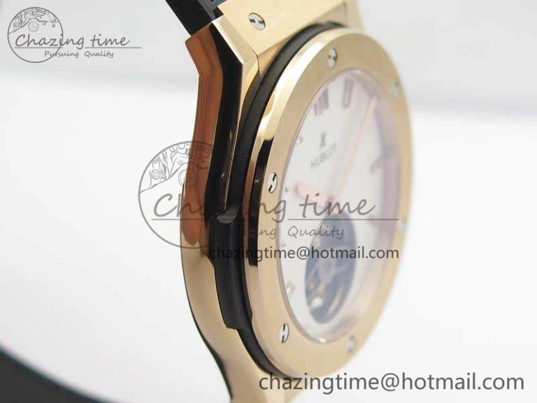 Classic Fusion Real Tourbillon 45mm RG TF Best Edition White Dial On Black Gummy Strap