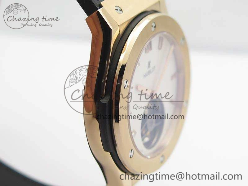 Classic Fusion Real Tourbillon 45mm RG TF Best Edition White Dial On Black Gummy Strap