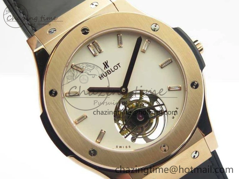 Classic Fusion Real Tourbillon 45mm RG TF Best Edition White Dial On Black Gummy Strap