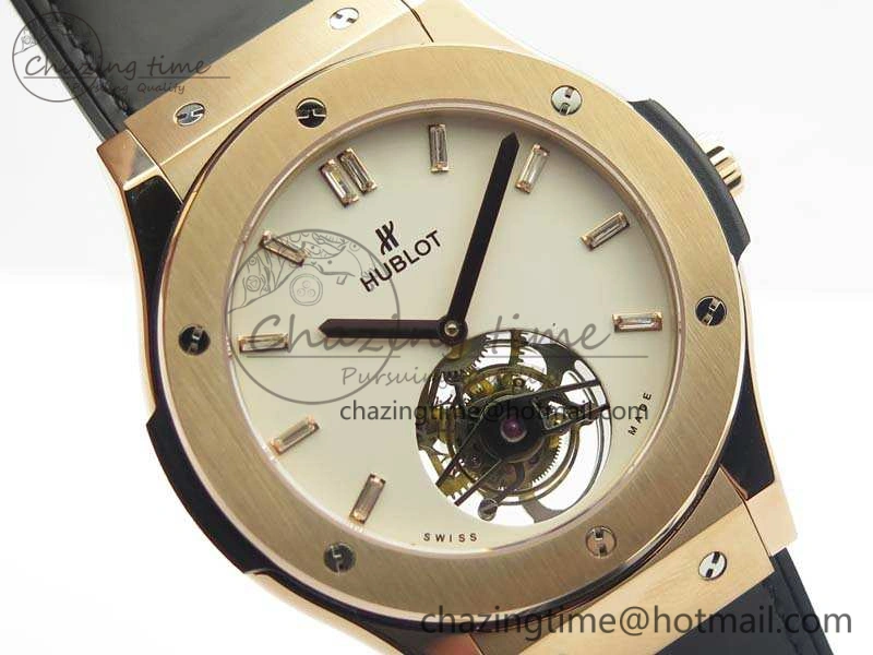 Classic Fusion Real Tourbillon 45mm RG TF Best Edition White Dial On Black Gummy Strap