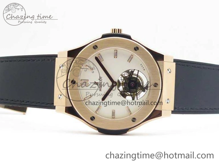 Classic Fusion Real Tourbillon 45mm RG TF Best Edition White Dial On Black Gummy Strap