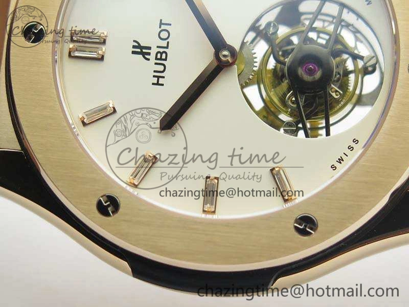 Classic Fusion Real Tourbillon 45mm RG TF Best Edition White Dial On Black Gummy Strap