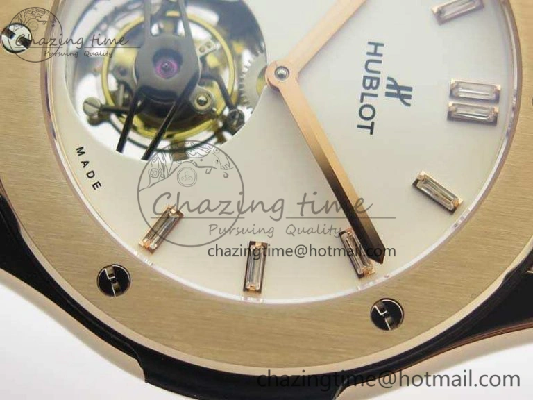 Classic Fusion Real Tourbillon 45mm RG TF Best Edition White Dial On Black Gummy Strap