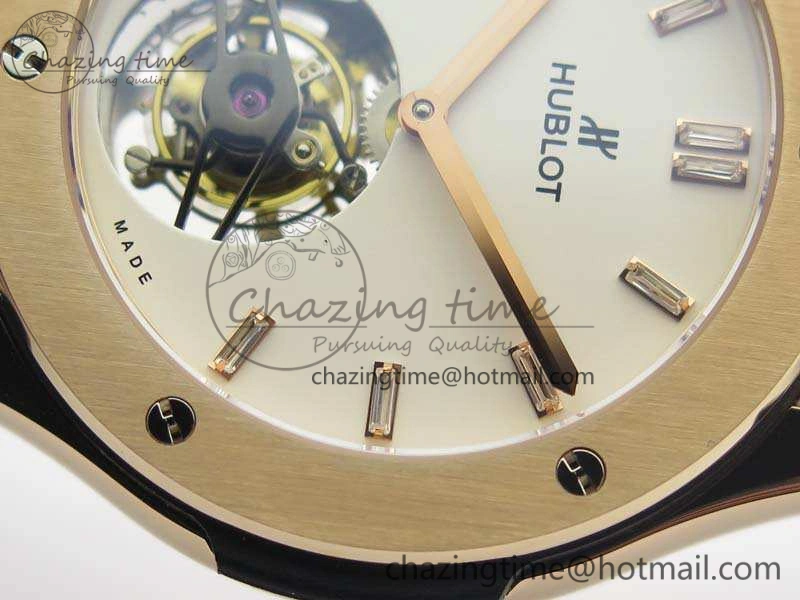 Classic Fusion Real Tourbillon 45mm RG TF Best Edition White Dial On Black Gummy Strap