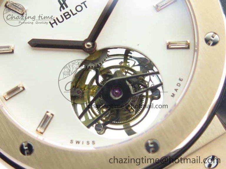 Classic Fusion Real Tourbillon 45mm RG TF Best Edition White Dial On Black Gummy Strap