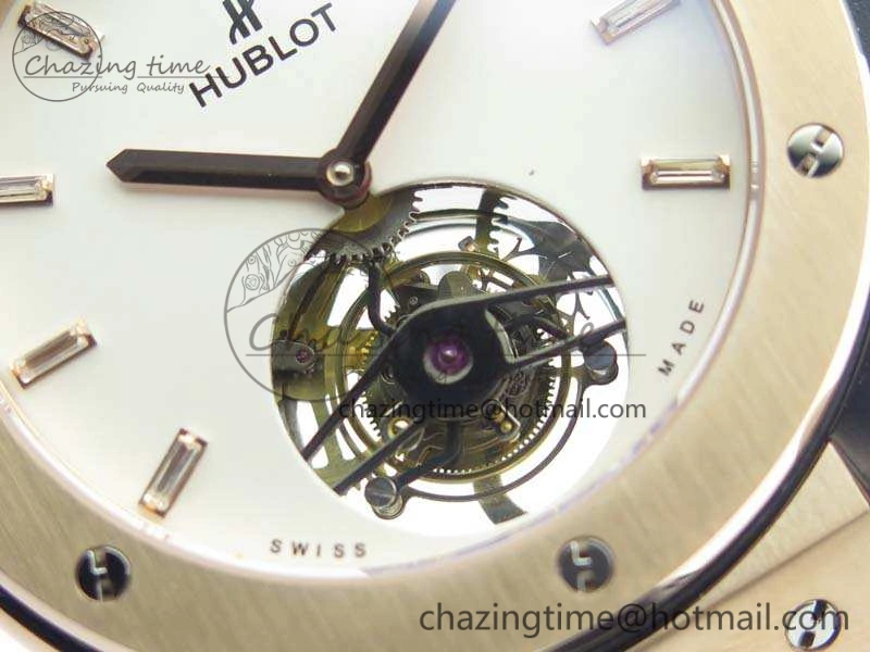 Classic Fusion Real Tourbillon 45mm RG TF Best Edition White Dial On Black Gummy Strap