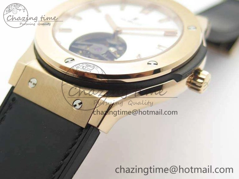 Classic Fusion Real Tourbillon 45mm RG TF Best Edition White Dial On Black Gummy Strap