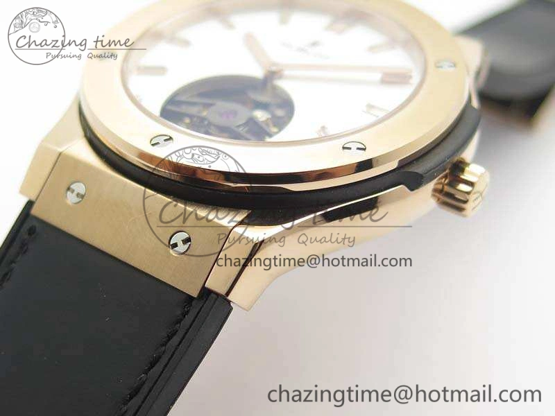 Classic Fusion Real Tourbillon 45mm RG TF Best Edition White Dial On Black Gummy Strap