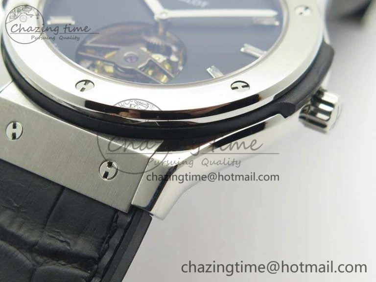 Classic Fusion Real Tourbillon 45mm SS TF Best Edition Black Dial On Gummy Strap