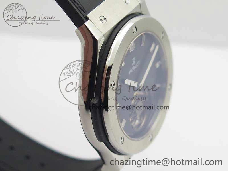 Classic Fusion Real Tourbillon 45mm SS TF Best Edition Black Dial On Gummy Strap