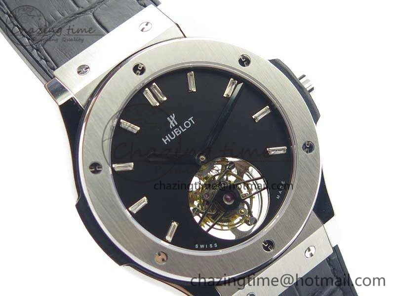 Classic Fusion Real Tourbillon 45mm SS TF Best Edition Black Dial On Gummy Strap