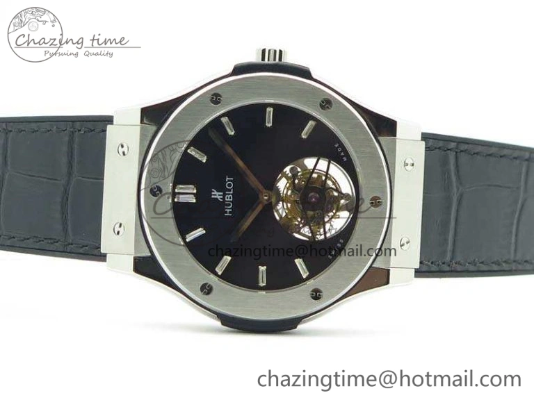 Classic Fusion Real Tourbillon 45mm SS TF Best Edition Black Dial On Gummy Strap