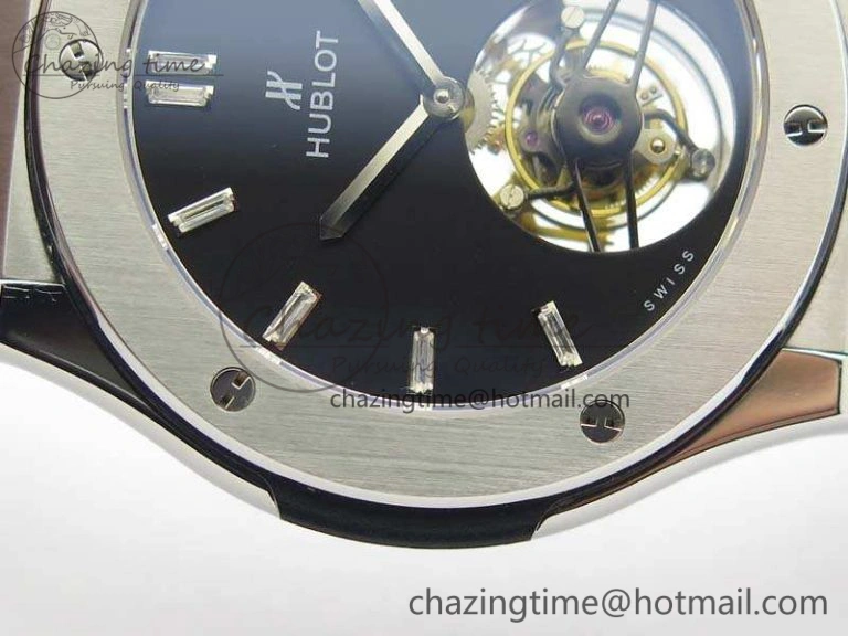 Classic Fusion Real Tourbillon 45mm SS TF Best Edition Black Dial On Gummy Strap