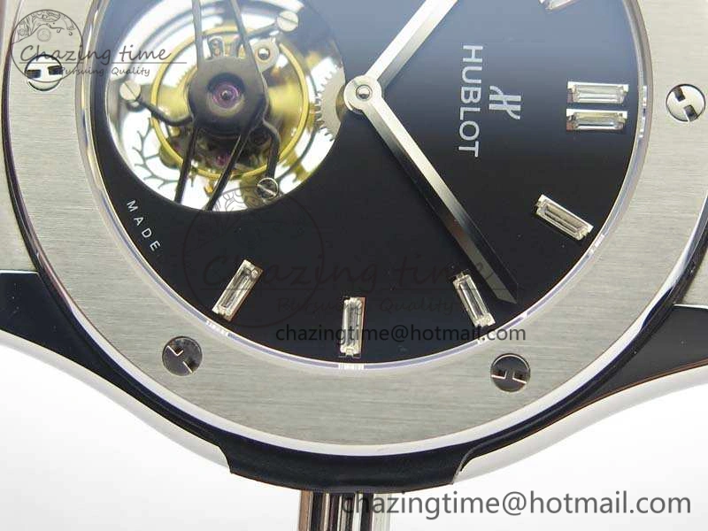 Classic Fusion Real Tourbillon 45mm SS TF Best Edition Black Dial On Gummy Strap