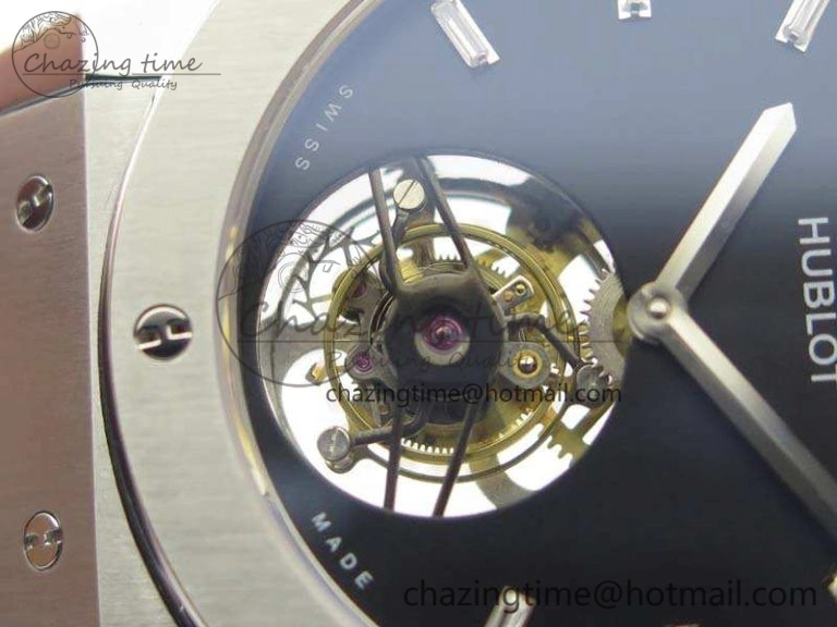 Classic Fusion Real Tourbillon 45mm SS TF Best Edition Black Dial On Gummy Strap