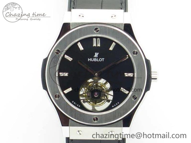 Classic Fusion Real Tourbillon 45mm SS TF Best Edition Black Dial On Gummy Strap