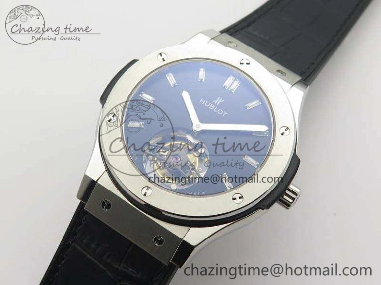 Classic Fusion Real Tourbillon 45mm SS TF Best Edition Black Dial On Gummy Strap