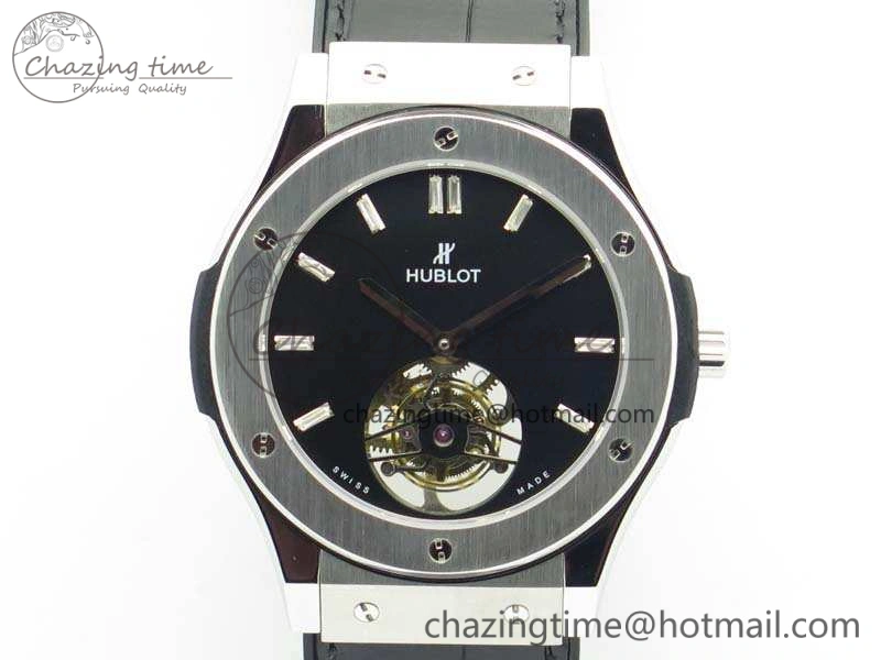 Classic Fusion Real Tourbillon 45mm SS TF Best Edition Black Dial On Gummy Strap