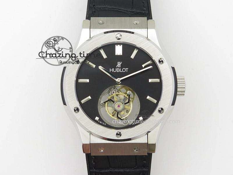 Classic Fusion SS Black Dial Flying Tourbillion On Gummy Strap